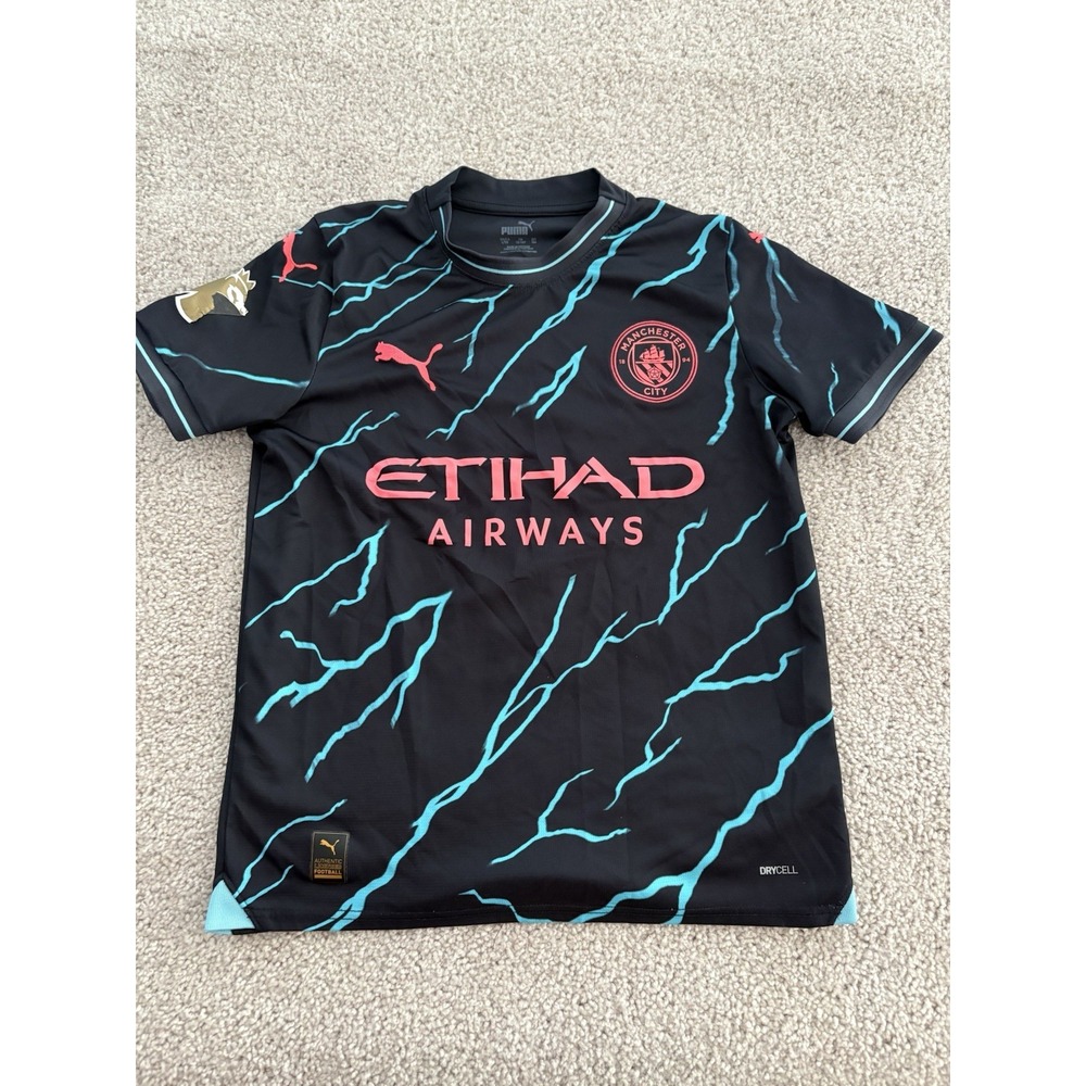 Puma Manchester City Third Jersey 23/24 Haaland #9 Youth L Shirt Lightning Bolts